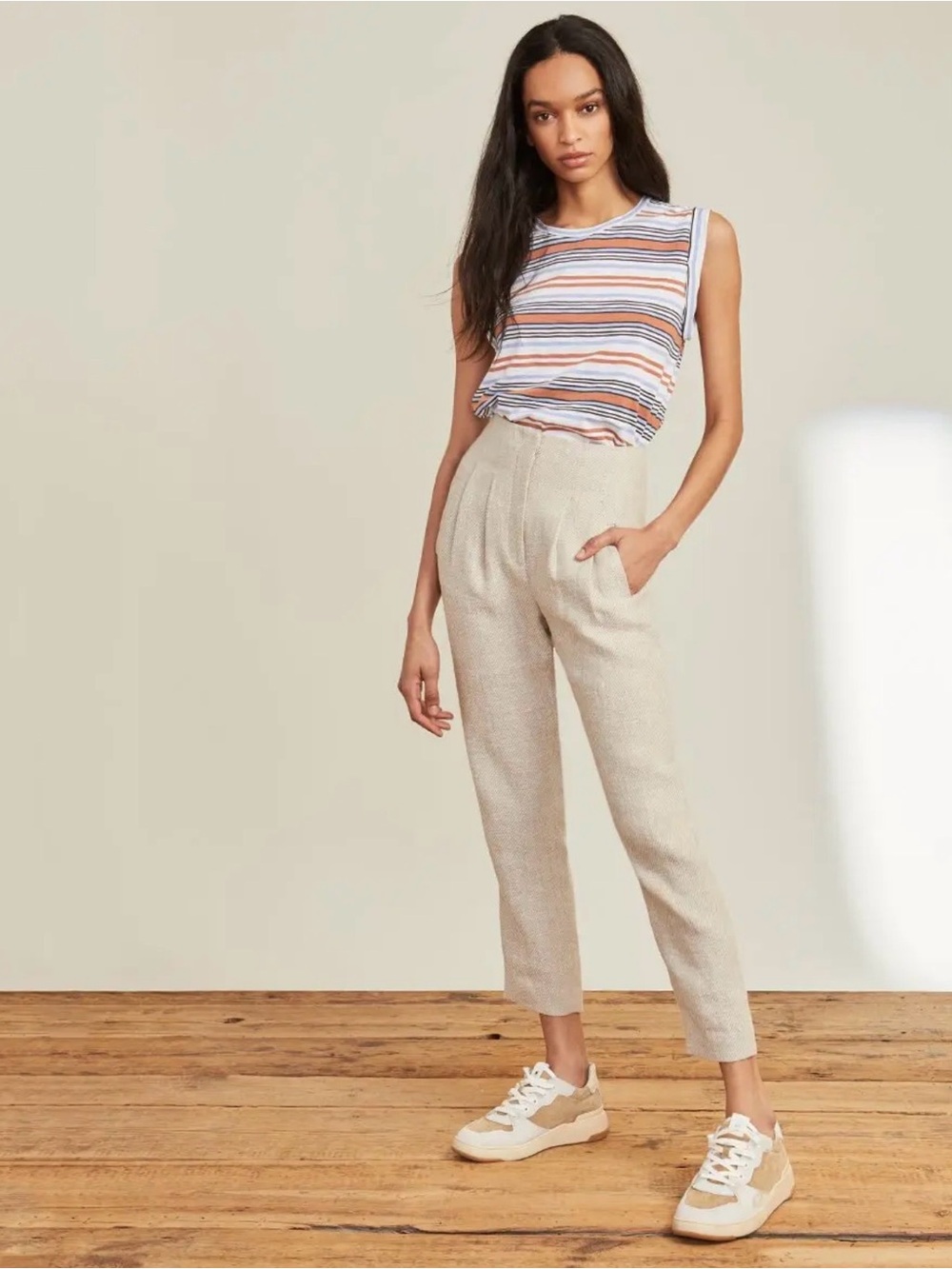 Veronica Beard Zeenat Pleated Linen-Twill Slim Leg Pant